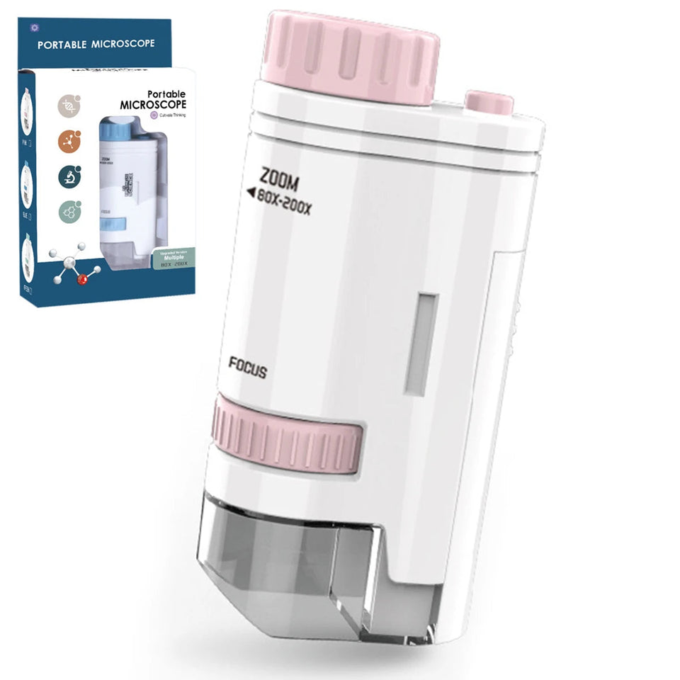60-200x Pocket Microscope Electric Mini Microscope with LED Light High Definition Children Microscope for Observation Learning Aimak Store