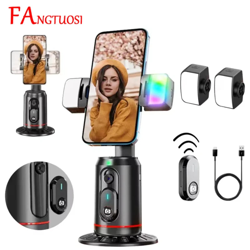FANGTUOSI 360 Rotation Follow-up Gimbal Stabilizer Monopod Desktop Tracking Gimbal with Remote for Phone Tiktok Live Photography Aimak Store