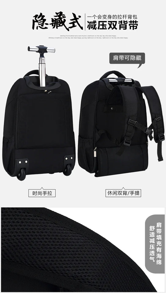 Men Trolley Backpack Shoulders Travel Bag with Wheels 24 Inch Students Rolling Luggage Business Trolley Large Capacity Suitcases Aimak Store