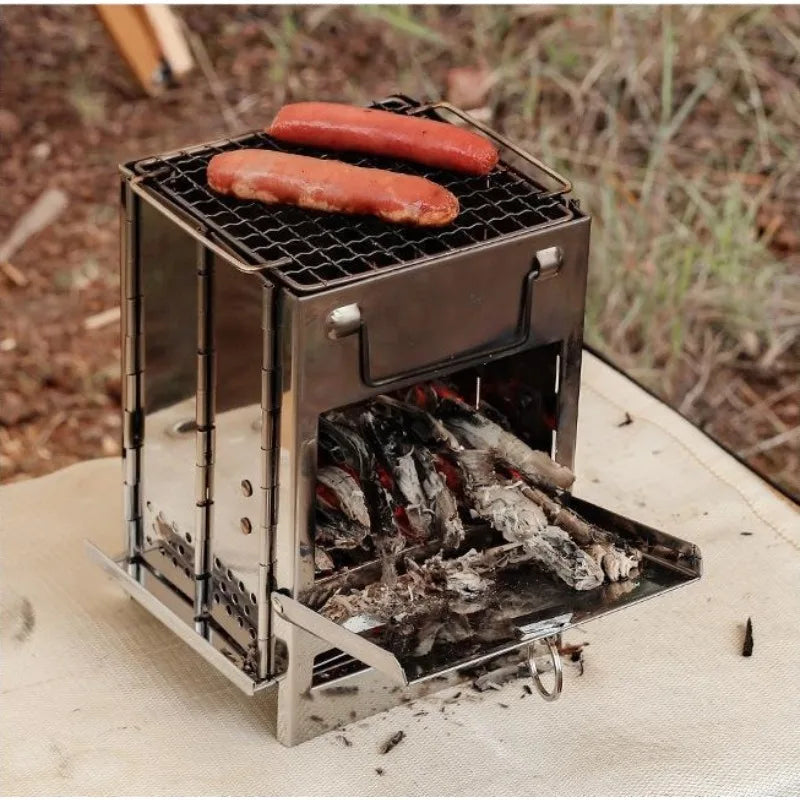 1pcs Outdoor Foldable Fire Stove Stainless Steel Grill Collapsible Camping BBQ Grill Portable Lightweight Easy To Carry Perfect Aimak Store