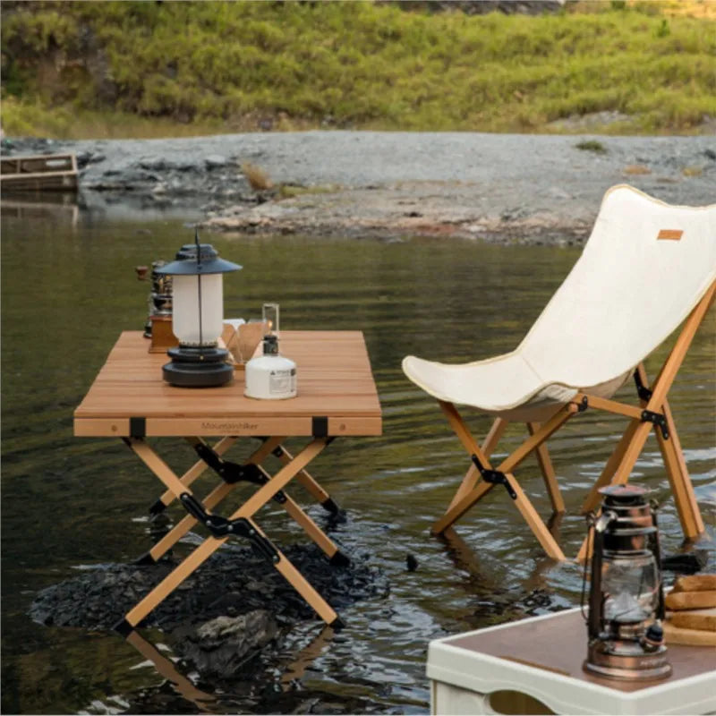 DZ Solid Wood Chicken Roll Table Kutuo Outdoor Folding Table Camping Table Beech Solid Wood Large Log Camping Chicken Roll Table Aimak Store