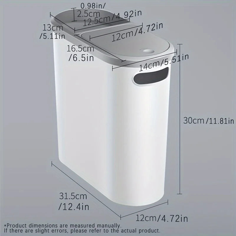 10L Bathroom Trash Can, Household Creative Gap Waste Bin, Press Type Garbage Can with Lid, Simple Paper Basket Kitchen Trash Can Aimak Store