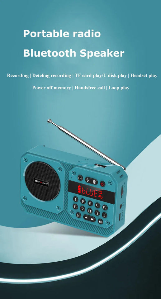 Mini Portable FM Radio High Sensitivity Radios Receiver Wireless Hifi  Bluetooth Speaker with Mic Support Recording TF USB Play Aimak Store
