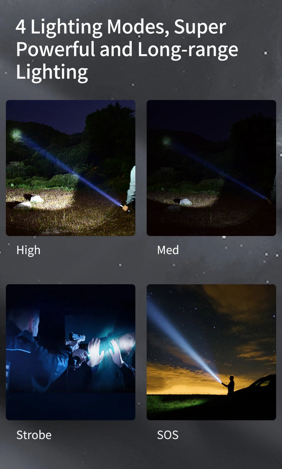 PEETPEN 1km Long Range Hand Torch Light Strong Aluminums USB Charging 18650 Rechargeable Powerful Hand Flashlight Aimak Store