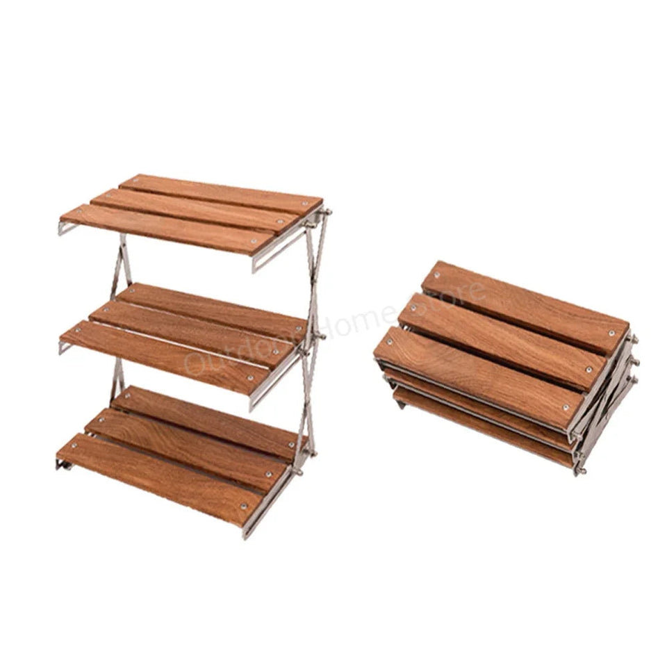 Camping Folding Shelf Outdoor Garden Wood Coffee Table Portable Lightweight Storage Rack Picnic Tourist Adjustable Shell Table Aimak Store