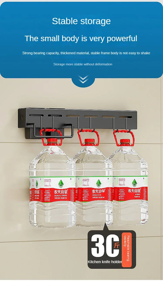 Stainless Steel Frame Wall Mounted Knife Holder Kitchen Nail Free Storage Rack Knife With Hook Kitchen Cabinet Storage Rack Aimak Store