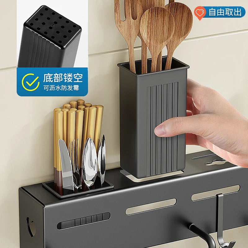 Stainless Steel Frame Wall Mounted Knife Holder Kitchen Nail Free Storage Rack Knife With Hook Kitchen Cabinet Storage Rack Aimak Store