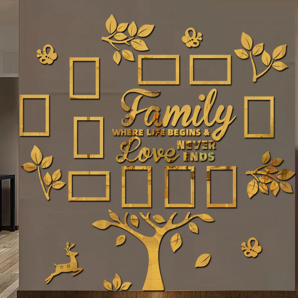 3D New Family Photo Frame Tree Wall Sticker Acrylic Self-adhesive Tree Collage Living Room Bedroom DIY Art Home Decoration Aimak Store