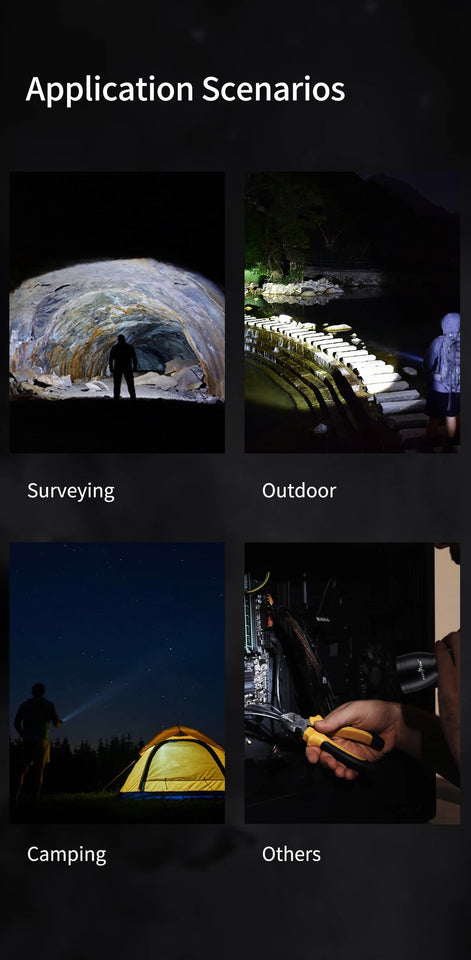 PEETPEN 1km Long Range Hand Torch Light Strong Aluminums USB Charging 18650 Rechargeable Powerful Hand Flashlight Aimak Store