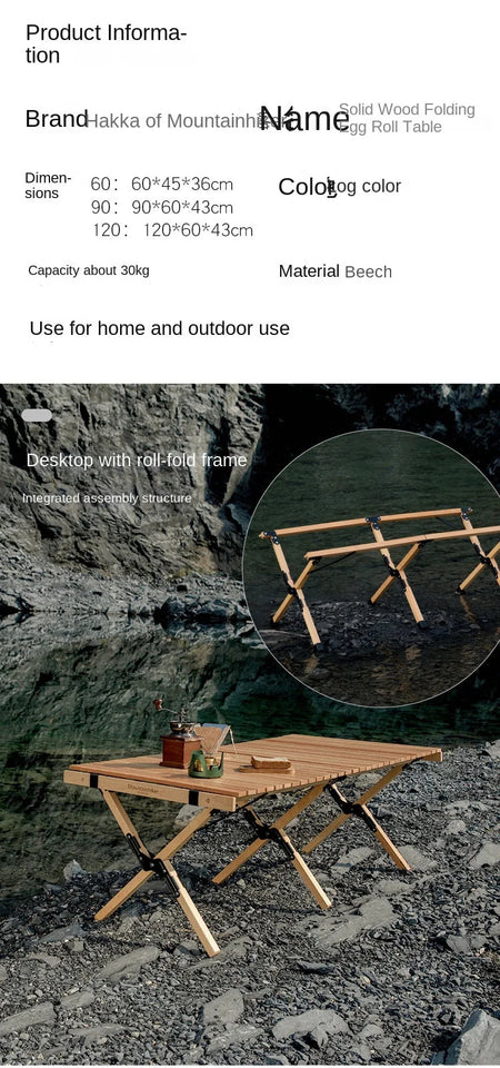 DZ Solid Wood Chicken Roll Table Kutuo Outdoor Folding Table Camping Table Beech Solid Wood Large Log Camping Chicken Roll Table Aimak Store