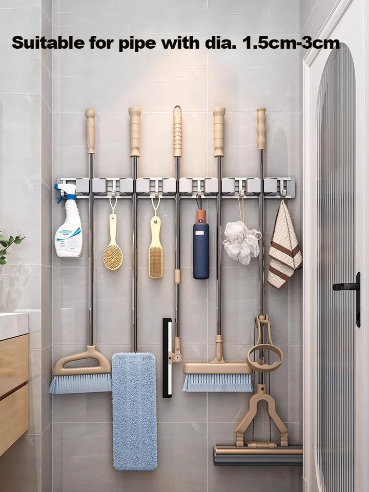 Mop and Broom Organizer Mop Holder Rack Mop Holder Wall Mounted Strong Broom Mop Holder Shelf with Hooks Organizers Hang Broom Aimak Store