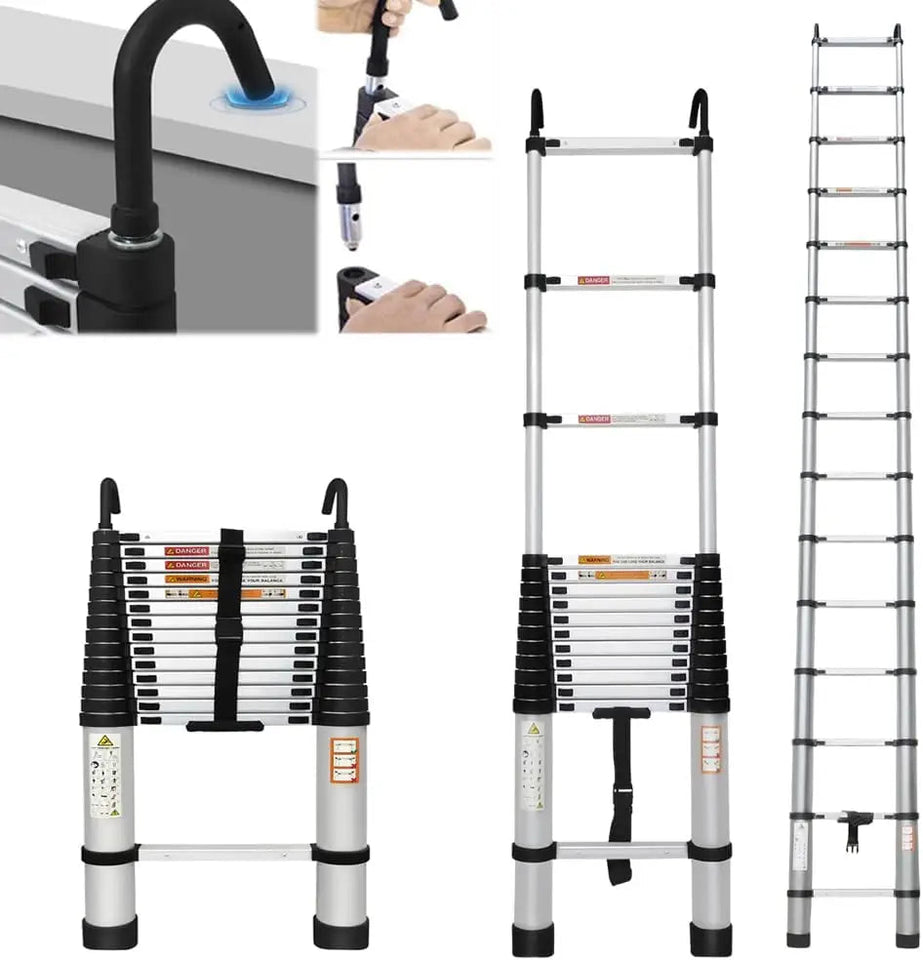 DayPlus 3.2-6.2M Telescopic Ladder with Roof Hook Kit Aluminium Portable Multi-Purpose Folding Portable Heavy Duty Extendable Aimak Store