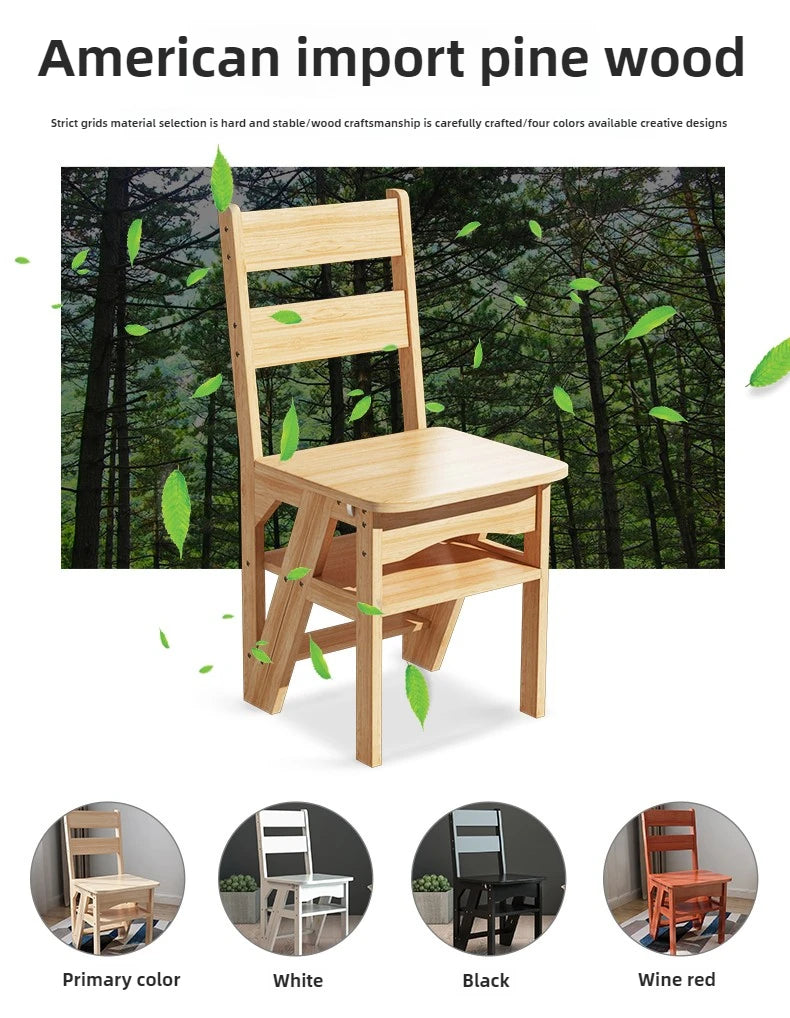 Innovative Multifunctional Household Ladder: Solid Wood Folding Storage, Dual-Use Ladder Chair, Climbing Stool for Home
