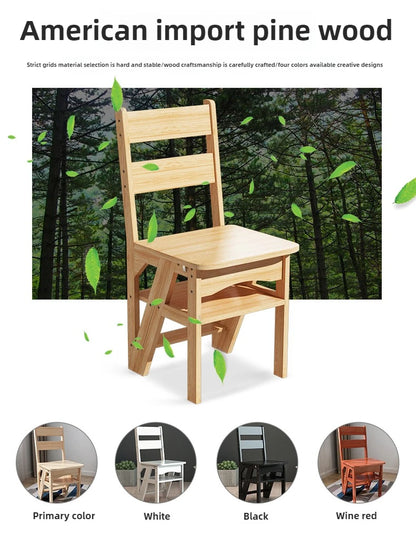 Innovative Multifunctional Household Ladder: Solid Wood Folding Storage, Dual-Use Ladder Chair, Climbing Stool for Home