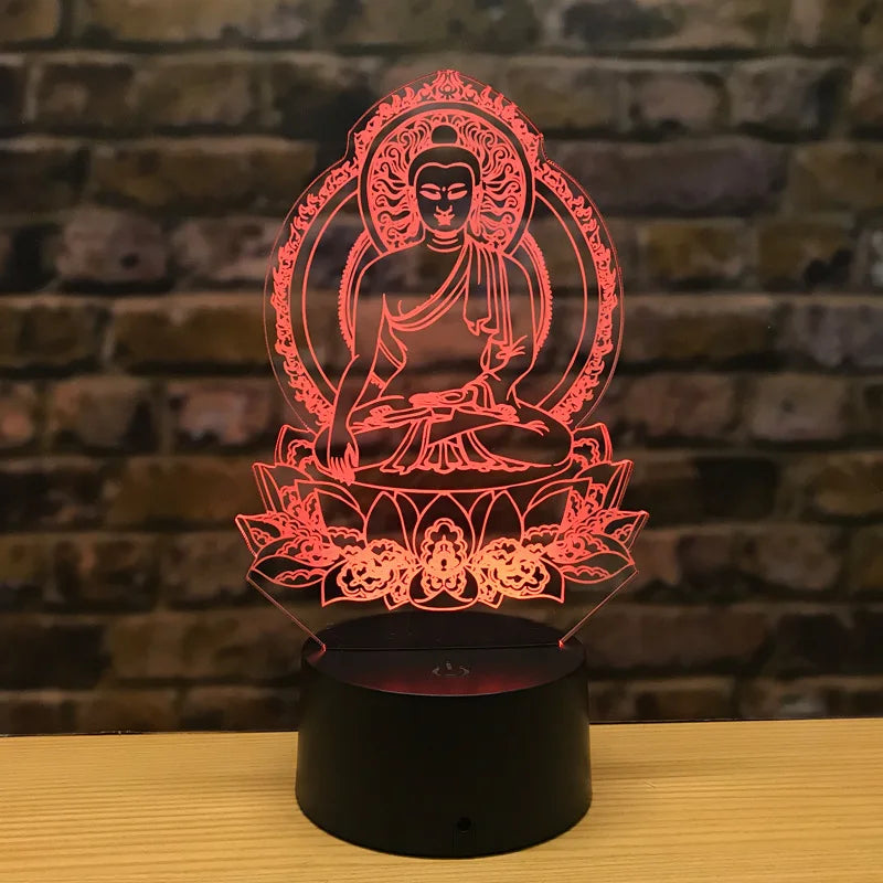 Sakyamuni 3D Night Light LED Colorful Visual Buddha Lamp 7 Color Changing Acrylic USB Table Bedside Lamp Birthday Christmas Gift Aimak Store