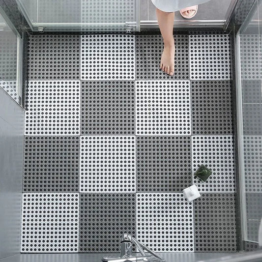1Pc 30*30 cm Waterproof Bathroom Shower Mats Non-slip Plain Stitching Plaid DIY Cuttable Roll Floor Hollow Splicing Pads
