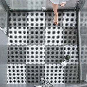 1Pc 30*30 cm Waterproof Bathroom Shower Mats Non-slip Plain Stitching Plaid DIY Cuttable Roll Floor Hollow Splicing Pads Aimak Store