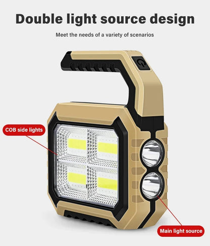 Solar Powered LED Handheld Light Super Bright Work Searchlight Waterproof Outdoor Camping Portable Hiking Flashlight