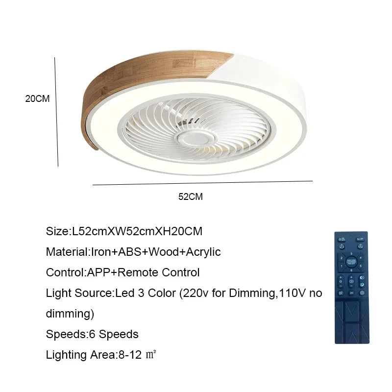 Ceiling Fan Light Lamp 52CM 220V APP +Remote 6th gear Control Fans Bedroom Dining Room Wood Ceiling Fan With Lights Ceiling Fan Aimak Store