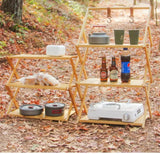 Camping Tables Outdoors Folding Table Portable Camping Wood Shelf Outdoor Portable Storage Rack Multi-Layer Foldable Bamboo Rack Aimak Store