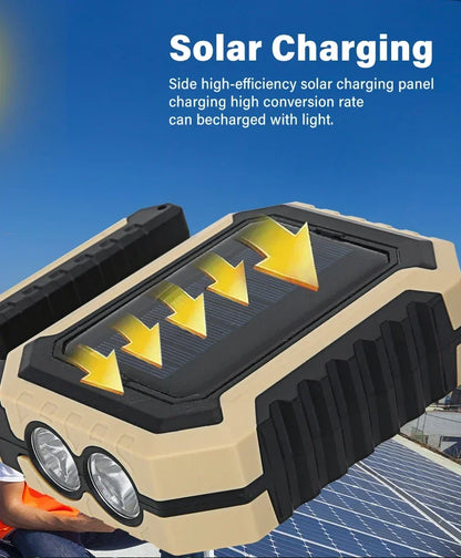 Solar Powered LED Handheld Light Super Bright Work Searchlight Waterproof Outdoor Camping Portable Hiking Flashlight