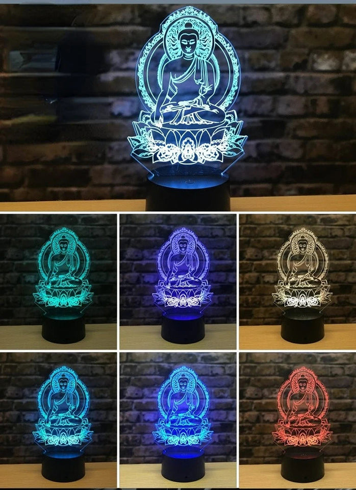Sakyamuni 3D Night Light LED Colorful Visual Buddha Lamp 7 Color Changing Acrylic USB Table Bedside Lamp Birthday Christmas Gift Aimak Store