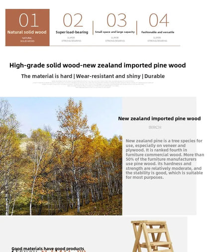 Multi-functional Bamboo Wood Folding Ladder Chair Kitchen Hat Rack 2 Step Ladder Province Space Stair Chair Plant Rack Furniture