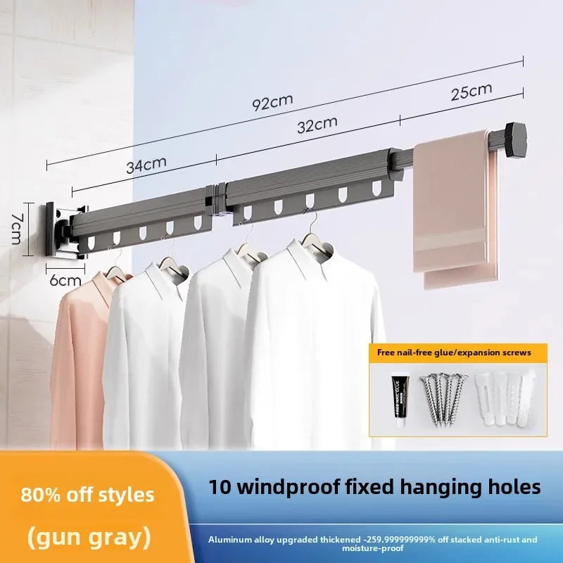 Foldable No Drill Wall Mounted Clothes Drying Rack, Indoor Outdoor Retractable Hanger, Space-Saving Design for Balcony Aimak Store