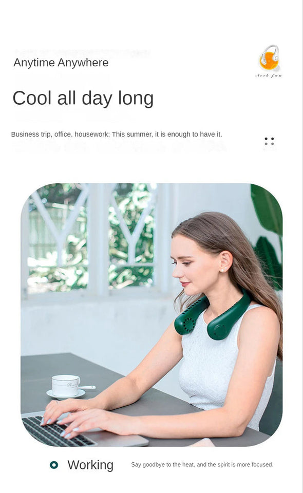 New Mini Neck Fan Portable Bladeless Hanging Neck 1200mAh Rechargeable Air Cooler 3 Speed Mini Summer Sports Fans Aimak Store