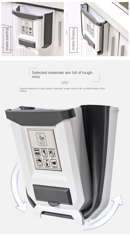 Wall Mounted Hanging Cabinet Rubbish Waste Bin Container Folding Kitchen Trash Can Garbage Storage Box Bags Aimak Store