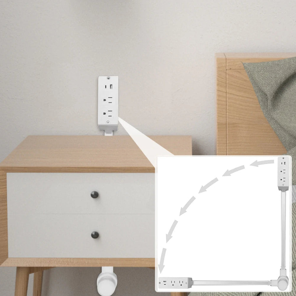 Electrical Outlet Extender 2 AC USB-A USB-C Wall Charger 2 Sockets 180° Rotation Stretchable Electrical Outlet Table Extender Aimak Store