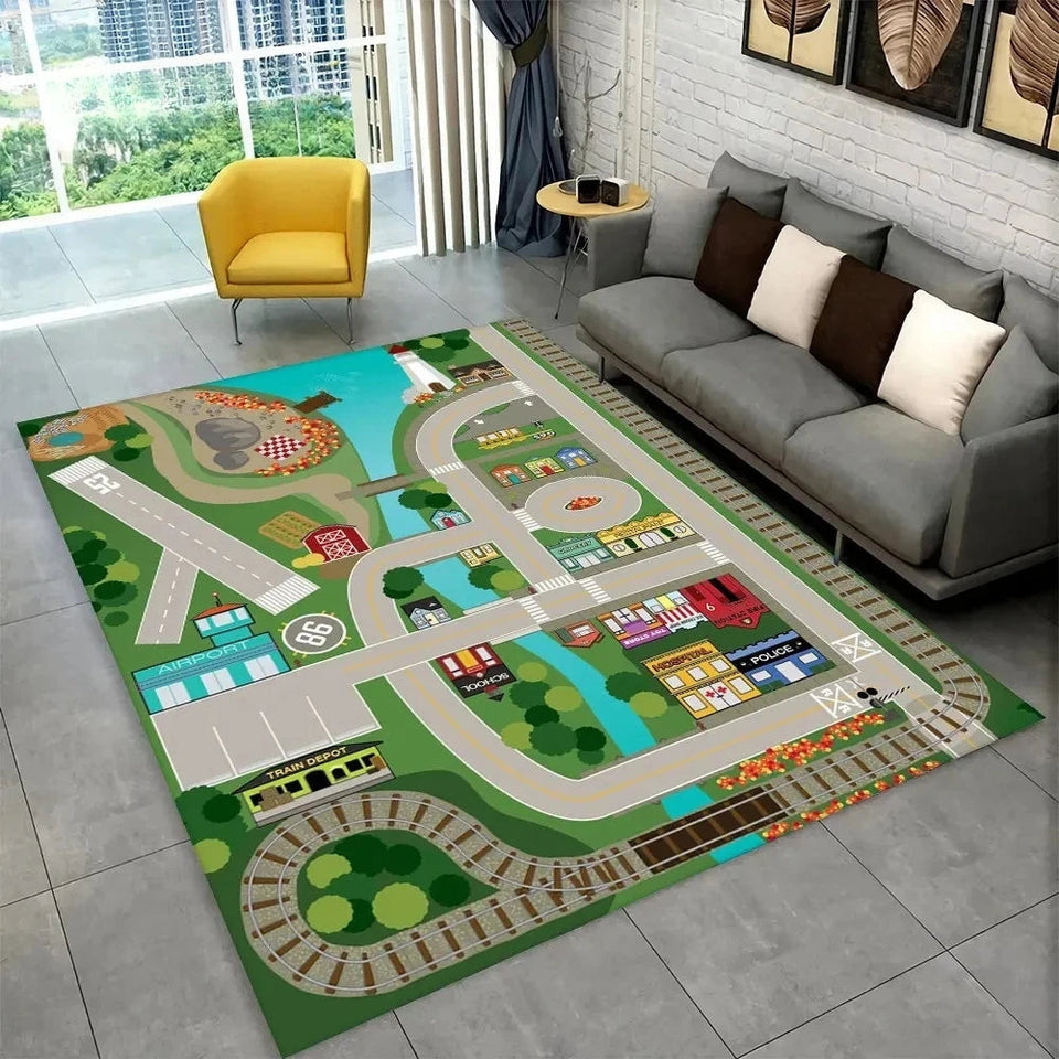 Child Playmat Highway City Traffic Playroom Area Rug Large Carpet Rug for Living Room Bedroom Decor Kids Play Non-slip Floor Mat Aimak Store