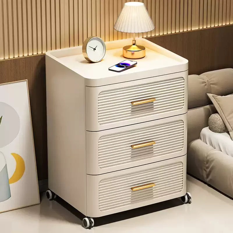 Modern Minimalist Nightstand with Drawers|Faux Wood Bedside Storage Cabinet Movable Bedroom Organizer Space-Saving HomeFurniture Aimak Store