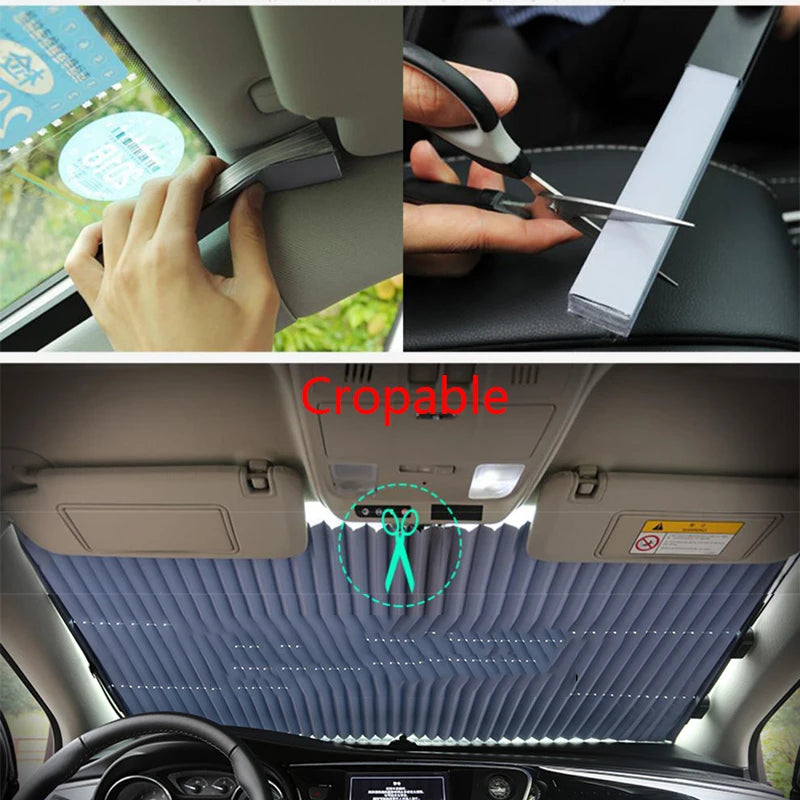 Car Front Windshield Curtain Retractable Front Back Window Sun Protector Auto Sun Shade Visor Car Windshield Sunshade Accessory Aimak Store