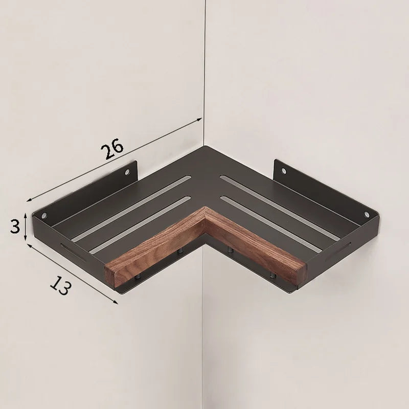 Bathroom Shelf Corner Space Aluminum Wood Bathroom Triangle Basket Shower Room Storage Rack Wall Mounted Aimak Store