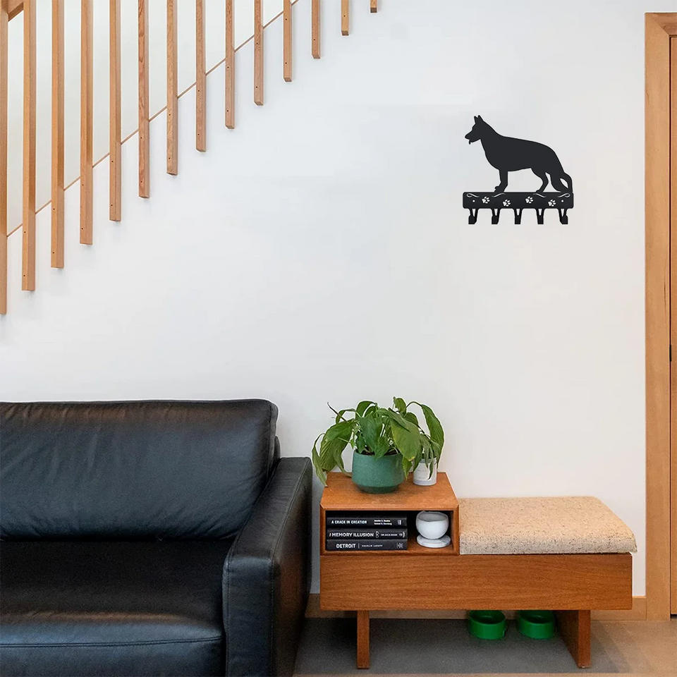 1pc German Shepherd Key Rack Dog Leash Hanger - 9 inch/ 6 inch Wide Metal Wall Art Wall hanging Towel Rack Coat Home Decor Aimak Store