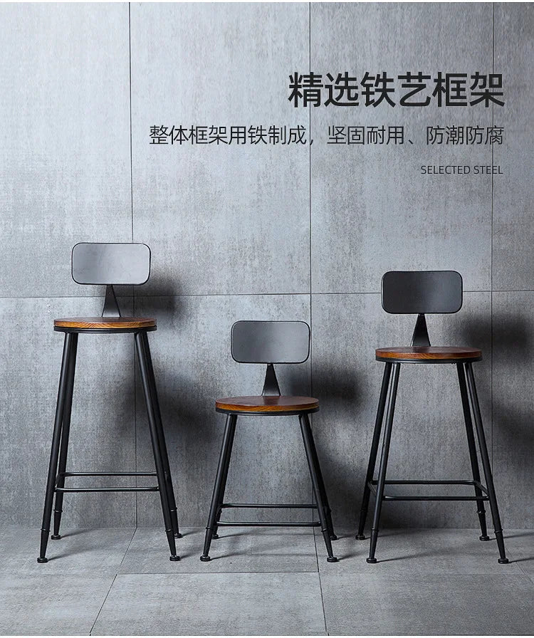 American Style Iron Bar Chair Coffee Shop Milk Tea Shop High Chairs Retro Backrest Seat Solid Wood Sitting Face Counter Stool Aimak Store