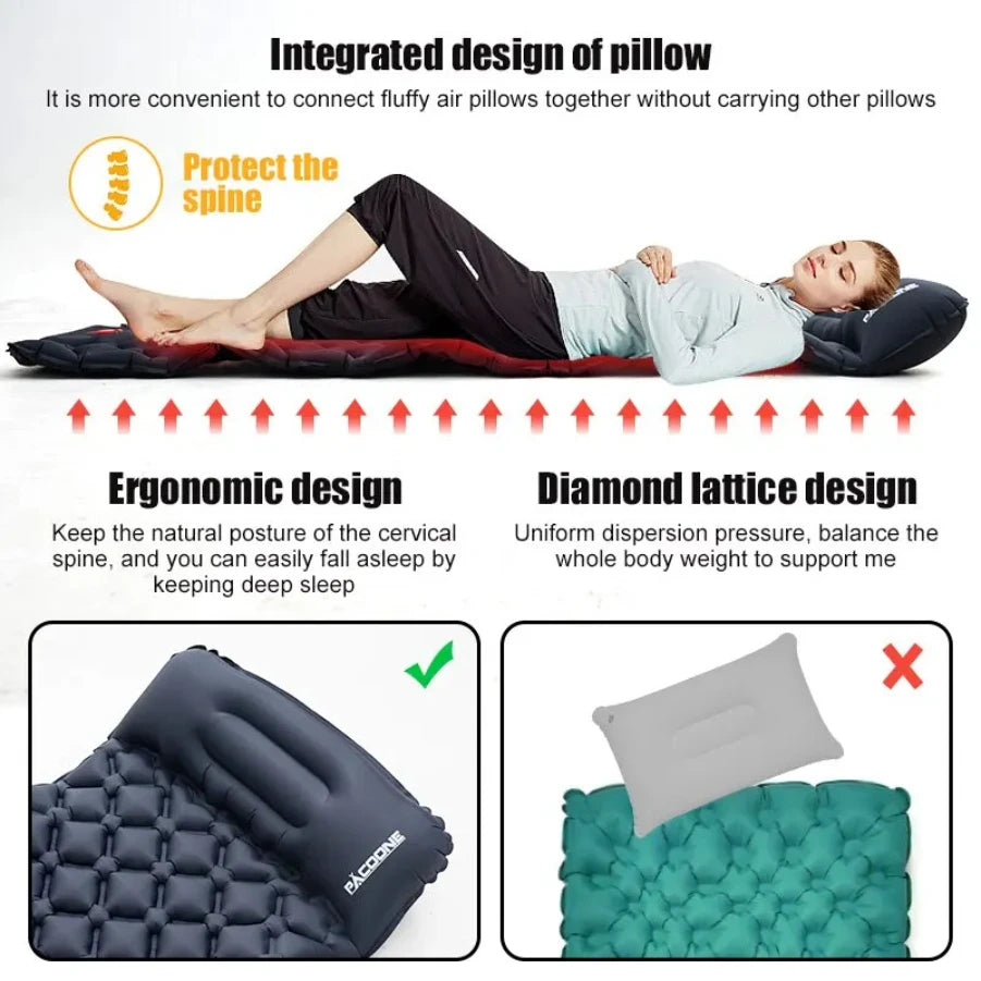 Outdoor Camping Inflatable Mattress Sleeping Pad With Pillows Ultralight Air Mat Built In Inflator Pump Hiking Aimak Store