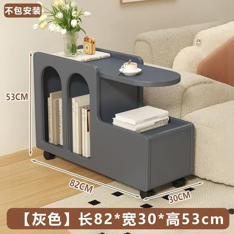 Movable Side Table with Storage Rack Cream Style End Table for Sofa Coffee Table Bedroom and Living Room Aimak Store