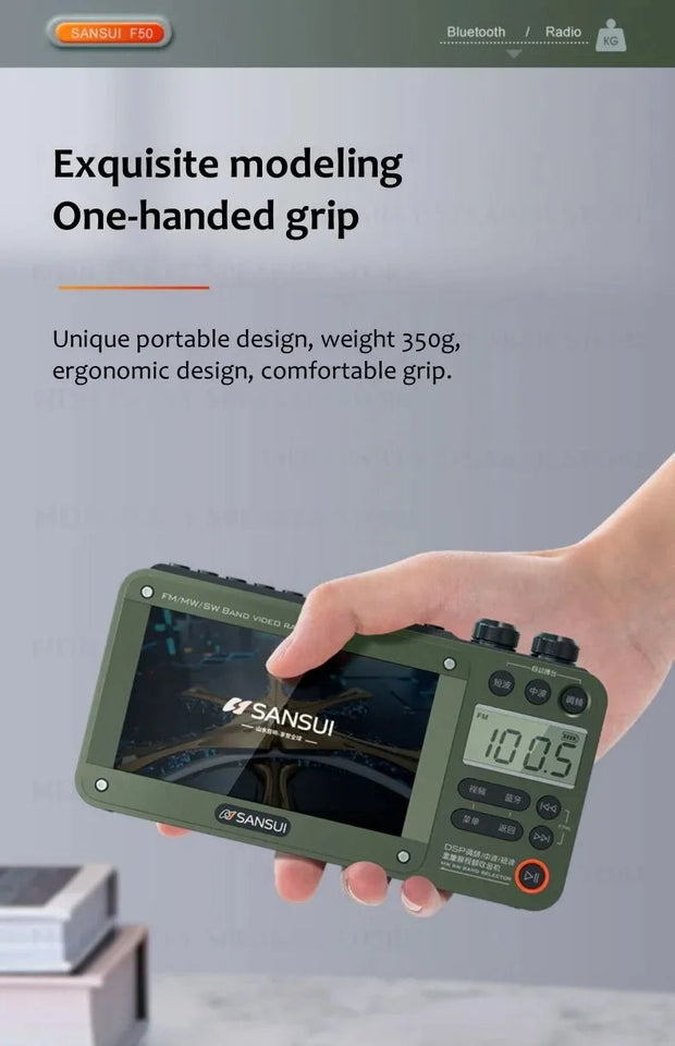 F50 Portable 4.3 inch LCD Screen Radio Multi-band HF AM Built-in Rechargeable Battery FM Bluetooth Radios Speakers Aimak Store