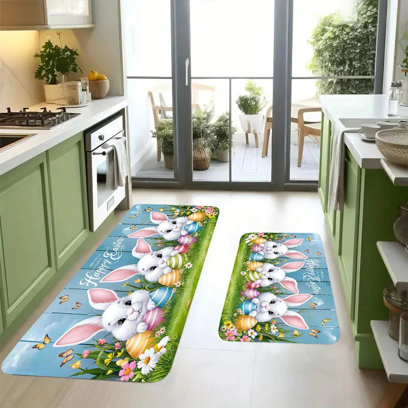 Easter Bunny Eggs Butterfly Kitchen Mat Home Decor Washable Corridor Balcony Rugs Bathroom Non-slip Floor Mat Entrance Doormat Aimak Store