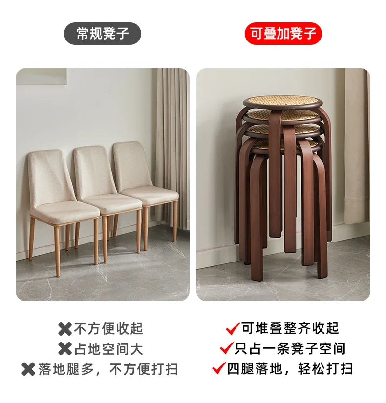 Bamboo Dining Stools Resin Rattan Woven Makeup Chair Stacking Storage Kitchen Seat Stable And Load-bearing Restaurant Furniture Aimak Store