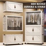 3-Tier Foldable Kids Wardrobe Storage Cabinet with Magnetic Doors & Wheels，Customizable Setup for Home Nursery Organization Aimak Store