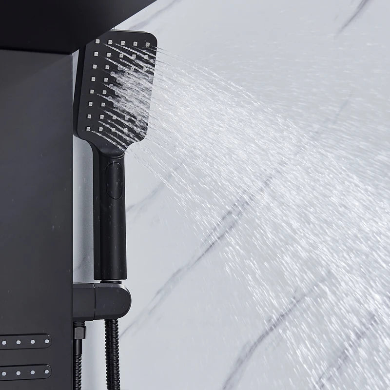 Black LED Shower Panel Tower System Rain Waterfall Shower Column Hydroelectricity Massage Body Spa Bath Shower Faucet Mixer Aimak Store