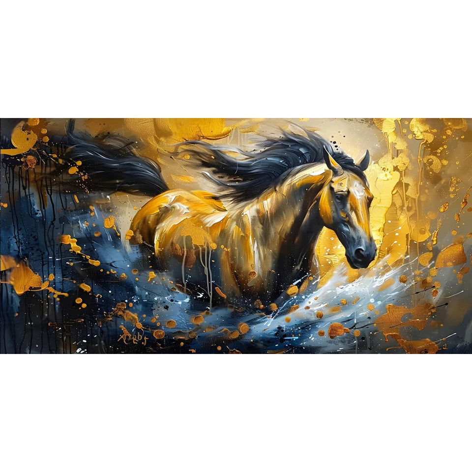 Abstract Black Gold Horse Print Canvas Painting, Modern Textured Running Horse Poster Wall Art, For Living Room Decor, No Frame Aimak Store