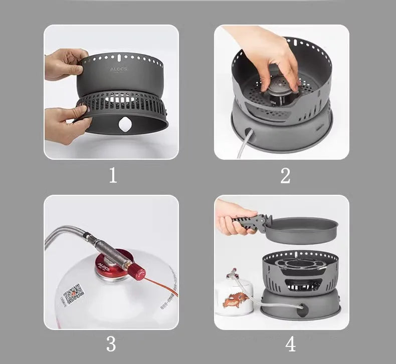 Outdoor Cooking Pot Set ALOCS CW-C05 Camping Portable Easy Storage Picnic Pot With Alcohol Stove Blast Proof Stove Cover Pot Aimak Store