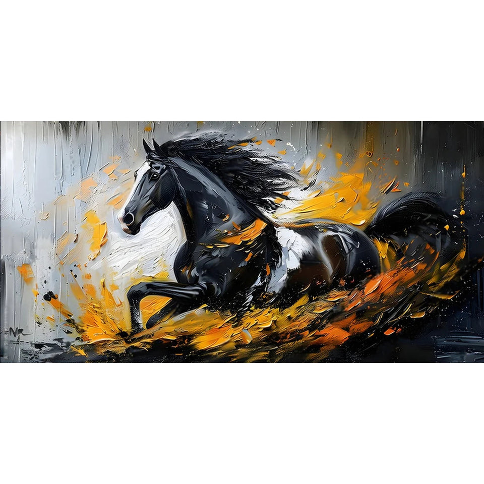 Abstract Black Gold Horse Print Canvas Painting, Modern Textured Running Horse Poster Wall Art, For Living Room Decor, No Frame Aimak Store