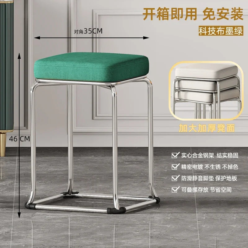 Simple and Luxurious Stackable Square Stool Enlarged and Thickened Round Stool Dirt Resistant Technology Cloth Stool Aimak Store