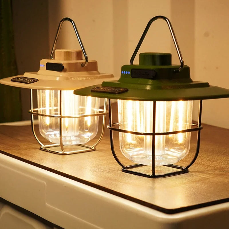 LED Camping Lamp Retro Hanging Tent Lamp Waterproof Dimmable Camping Lights USB Recharge Emergency Light Lantern for Outdoor Aimak Store