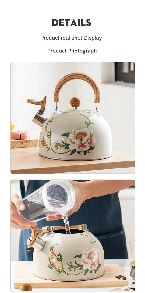 3L Whistling Kettle Teapot Floral Enameled Universal Teapot Water Kettle Large Capacity Thickened Coffee Pot Aimak Store